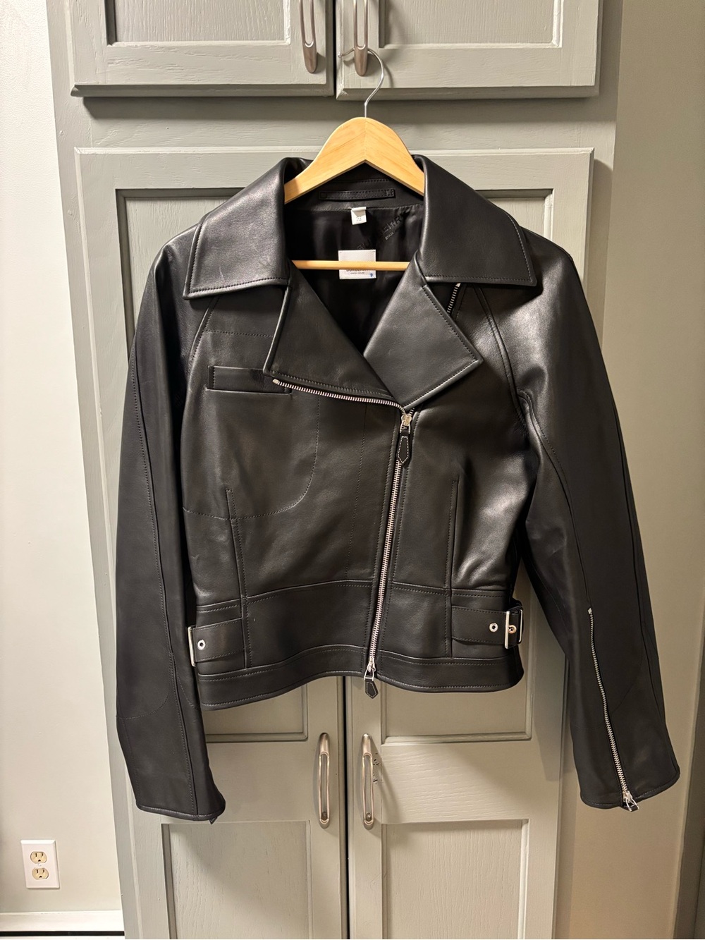 Burberry Black Leather Moto Jacket with Silver Hardware